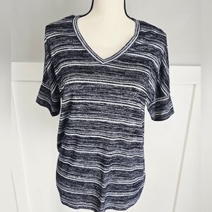 Calvin Klein Classic Navy Stripe V-Neck Women’s Top Sz S